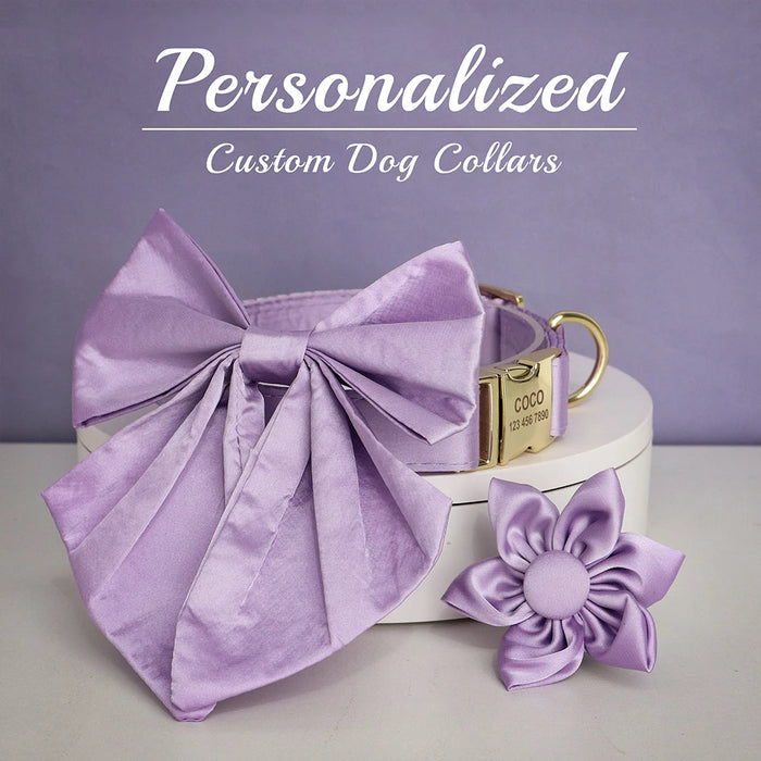 Personalized Silk Dog Collar Adjustable Durable Dog Collar with Bowtie Flower For Small Medium Large Dogs Wedding Bowtie Collars