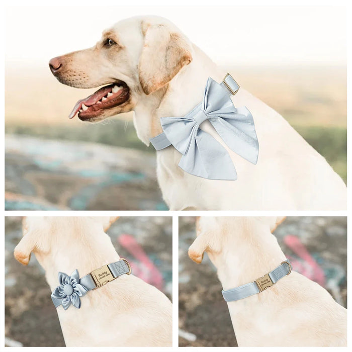 Personalized Silk Dog Collar Adjustable Durable Dog Collar with Bowtie Flower For Small Medium Large Dogs Wedding Bowtie Collars