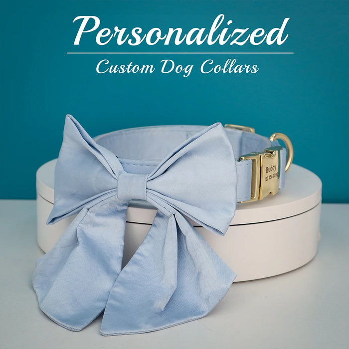 Personalized Silk Dog Collar Adjustable Durable Dog Collar with Bowtie Flower For Small Medium Large Dogs Wedding Bowtie Collars
