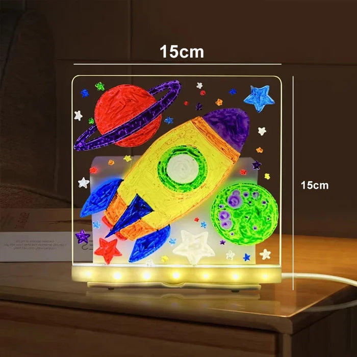 LED Acrylic Drawing Board DIY Erasable Luminous Writing Boards with Stand and 7Colors Pen USB Plug Message Board with NightLight