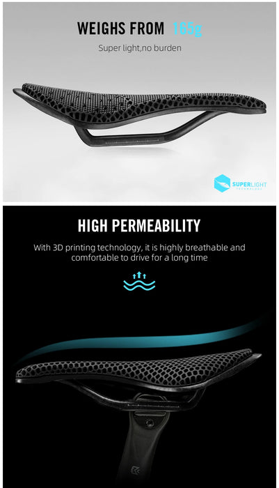 RYET 3D Printed Carbon Fiber Bike Saddle – Ultralight, Comfortable & Breathable