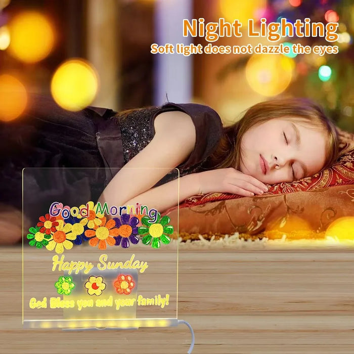 LED Acrylic Drawing Board DIY Erasable Luminous Writing Boards with Stand and 7Colors Pen USB Plug Message Board with NightLight