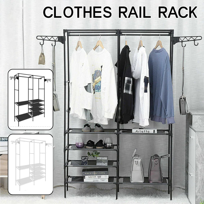 “Double-Rod Clothes Rack with Hooks”
