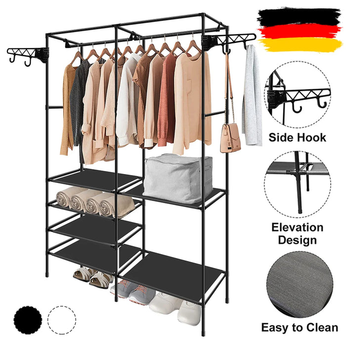 “Double-Rod Clothes Rack with Hooks”