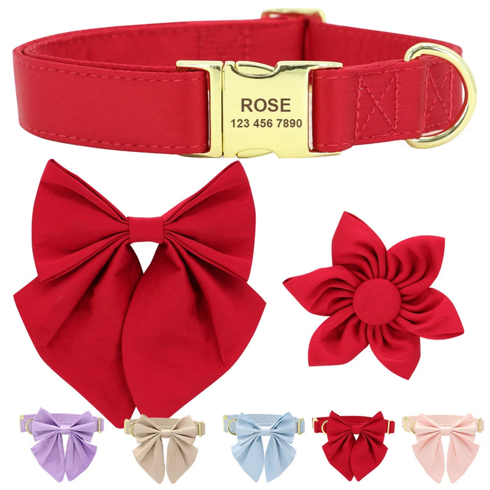 Personalized Silk Dog Collar Adjustable Durable Dog Collar with Bowtie Flower For Small Medium Large Dogs Wedding Bowtie Collars