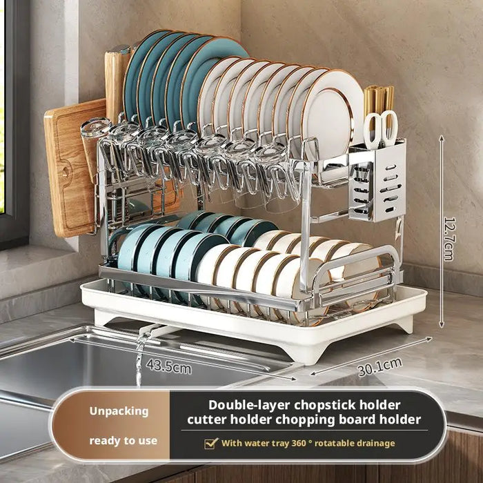 2 Tier Dish Drying Rack Bowl Drainer Holder Stand Shelf Kitchen Over Sink Drainer Utensil Holder Countertop Drain Rack Shelves