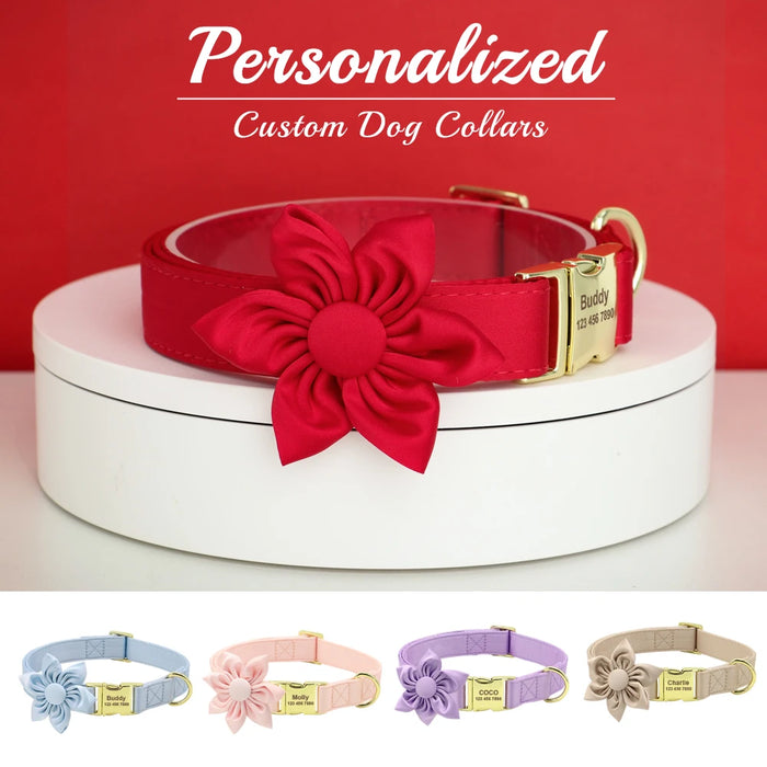 Personalized Silk Dog Collar Adjustable Durable Dog Collar with Bowtie Flower For Small Medium Large Dogs Wedding Bowtie Collars