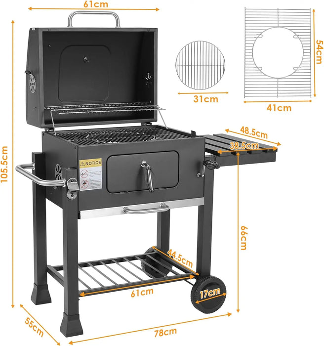 5~10 People BBQ Camping Charcoal Barbecue Stove 2 Wheels Luxurious Configuration Family Garden Outdoor Home Barbecue Grill