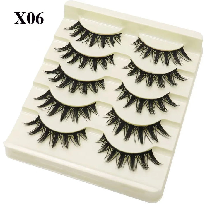 Black Eye Lashes Cat Eye Lashes Cross Strip False Eyelashes Natural Long Cosplay Makeup 5 pairs Mink Eyelash Extension Cilios