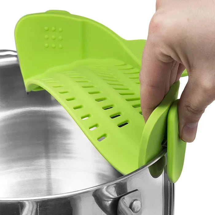 Multi-Purpose Clip-On Silicone Pot Strainer for Pasta, Noodles & Vegetables.