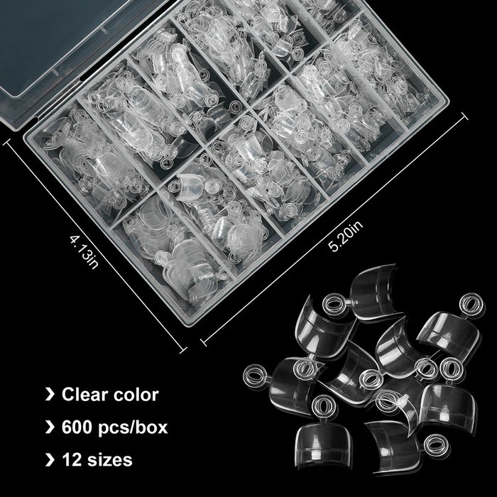 600PCS French Short Square Nail Tip Clear/Natural Half Cover Acrylic Nails Press on Nails for Nail Salons and DIY with Box