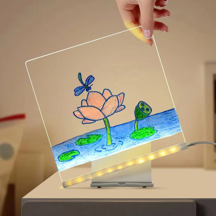 LED Acrylic Drawing Board DIY Erasable Luminous Writing Boards with Stand and 7Colors Pen USB Plug Message Board with NightLight