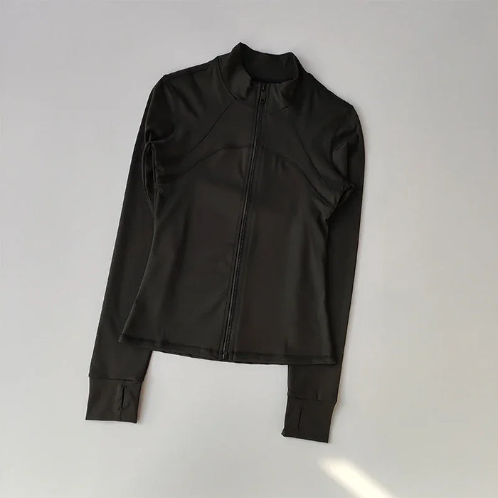 Outdoor Sports Long Sleeved Women Slim Yoga Clothes Quick Dry Zipper Cardigan Stand Up Collar Jacket Running Fitness Jacket Top