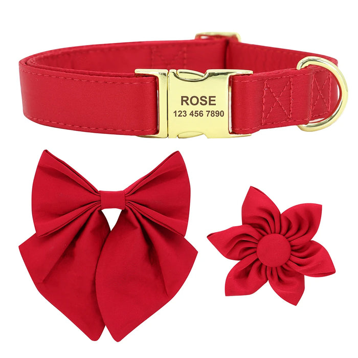 Personalized Silk Dog Collar Adjustable Durable Dog Collar with Bowtie Flower For Small Medium Large Dogs Wedding Bowtie Collars