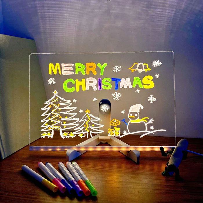 LED Acrylic Drawing Board DIY Erasable Luminous Writing Boards with Stand and 7Colors Pen USB Plug Message Board with NightLight