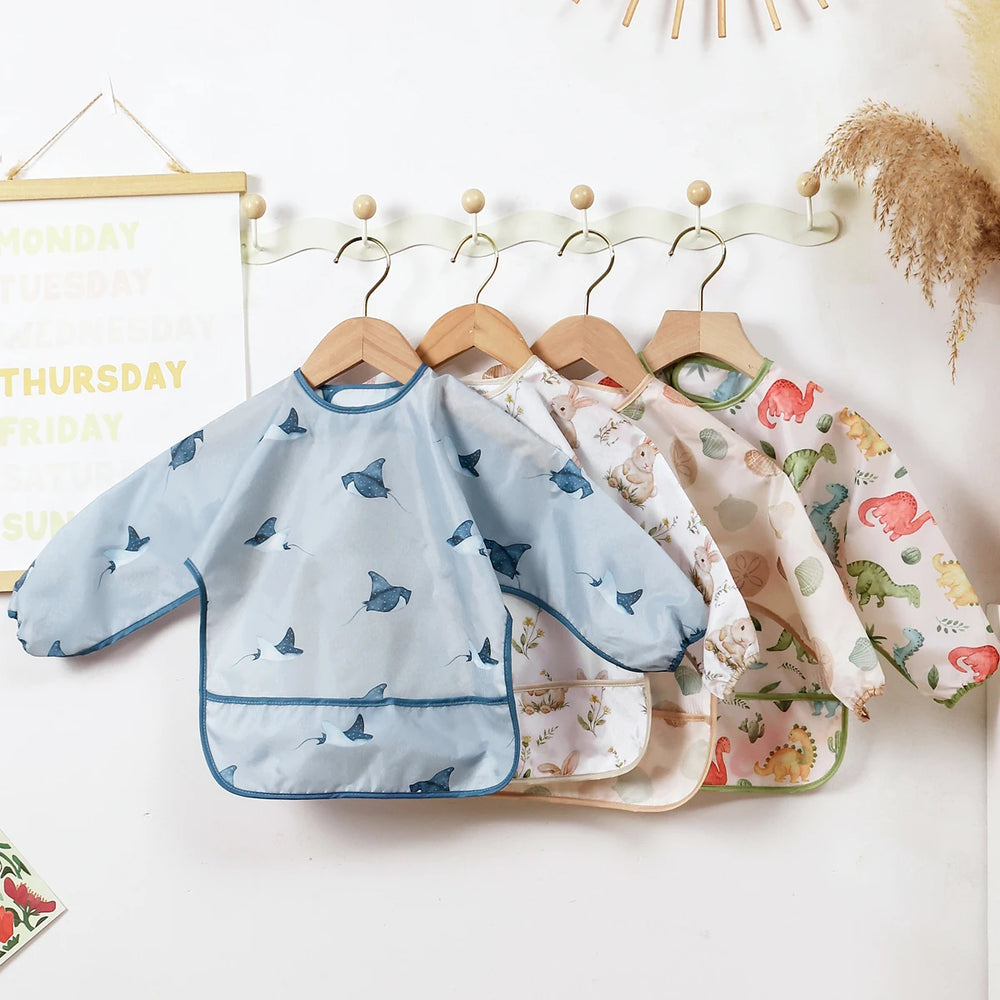Elinfant Washable Long Sleeve Bib: Waterproof Feeding Coverall