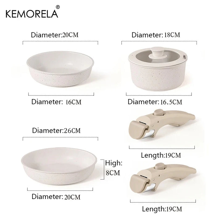 KEMORELA 3/5PCS Nonstick Cookware Set with Removable Handle – Induction & RV Compatible