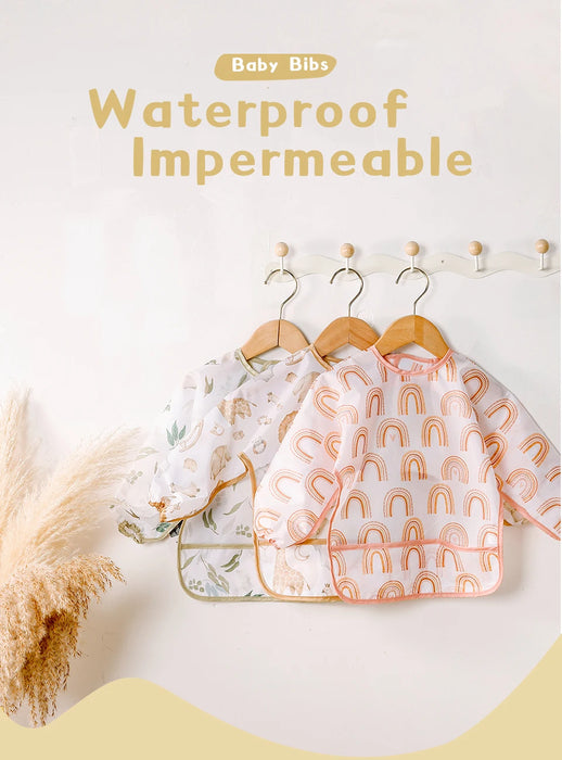 Elinfant Washable Long Sleeve Bib: Waterproof Feeding Coverall