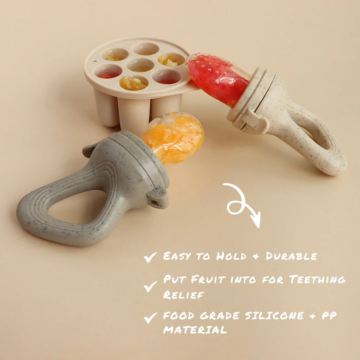 Baby Fruit Feeder & Freezer Tray Set – 2-in-1 Silicone Teether & Self-Feeding Kit