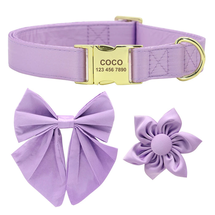 Personalized Silk Dog Collar Adjustable Durable Dog Collar with Bowtie Flower For Small Medium Large Dogs Wedding Bowtie Collars