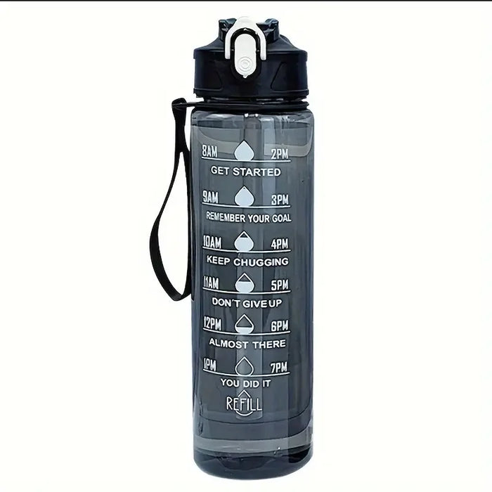 800ml/27oz Large Capacity Sports Water Bottle Leak Proof Plastic Drinking Cup With Time Scale Suitable For Travel Fitness Sports