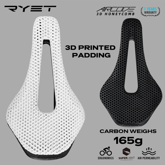 RYET 3D Printed Carbon Fiber Bike Saddle – Ultralight, Comfortable & Breathable
