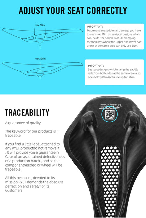 RYET 3D Printed Carbon Fiber Bike Saddle – Ultralight, Comfortable & Breathable