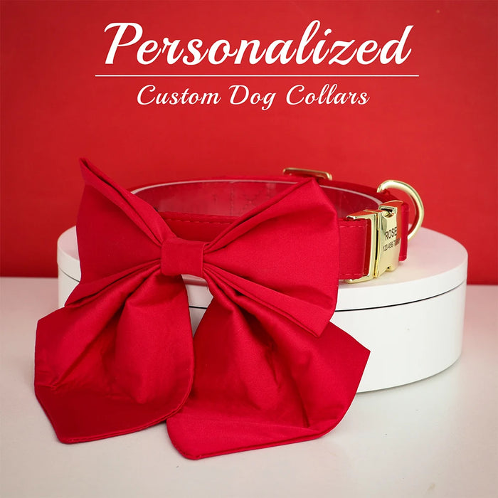 Personalized Silk Dog Collar Adjustable Durable Dog Collar with Bowtie Flower For Small Medium Large Dogs Wedding Bowtie Collars