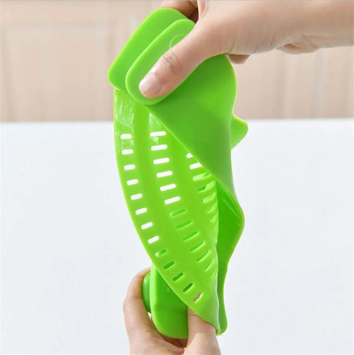 Multi-Purpose Clip-On Silicone Pot Strainer for Pasta, Noodles & Vegetables.