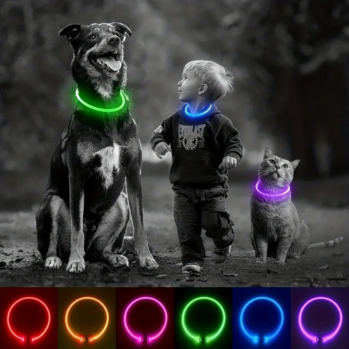 USB Rechargeable Fiber Optic Collar Pet Dog LED Light Collar Luminous Anti-Lost Dog Collar USB Rechargeable Dog Necklace Collar