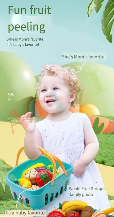 Kid Pretend Play Kitchen Fun Cutting Fruits and Vegetables Food Play.