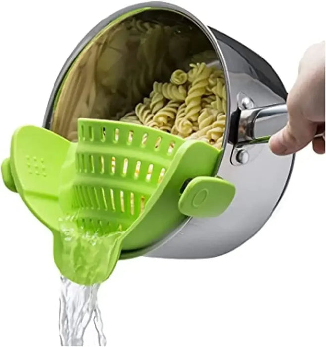 Multi-Purpose Clip-On Silicone Pot Strainer for Pasta, Noodles & Vegetables.