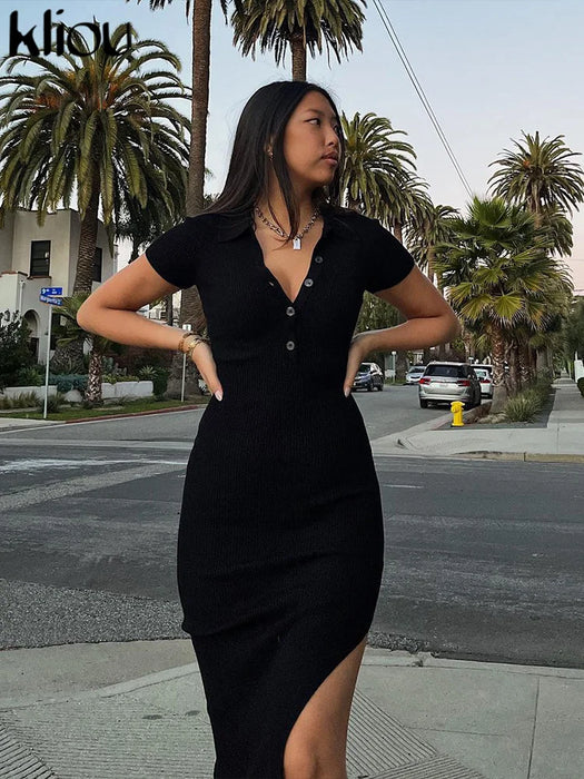 Solid Fashion Turn-Down Collar Midi/Maxi Dress