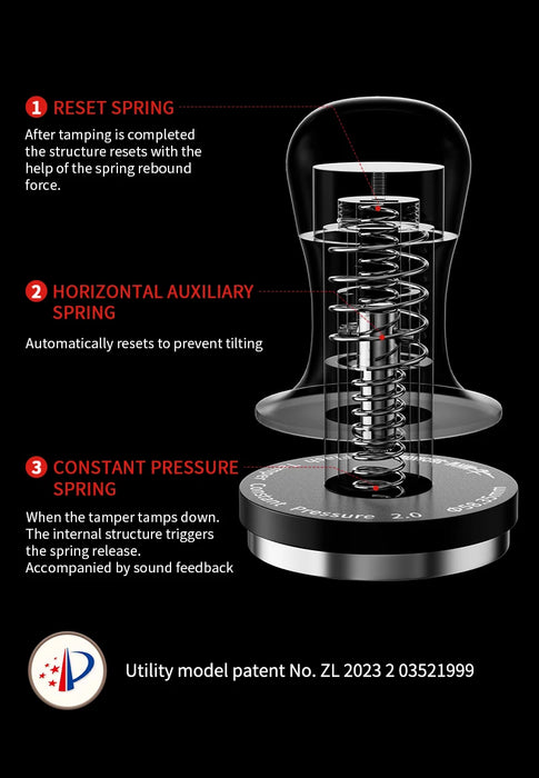 MHW-3BOMBER 30lb Calibrated Espresso Tamper (51/53/58mm) Spring-Loaded Leveler.