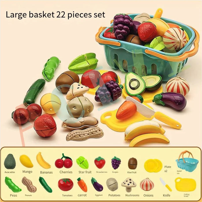 Kid Pretend Play Kitchen Fun Cutting Fruits and Vegetables Food Play.
