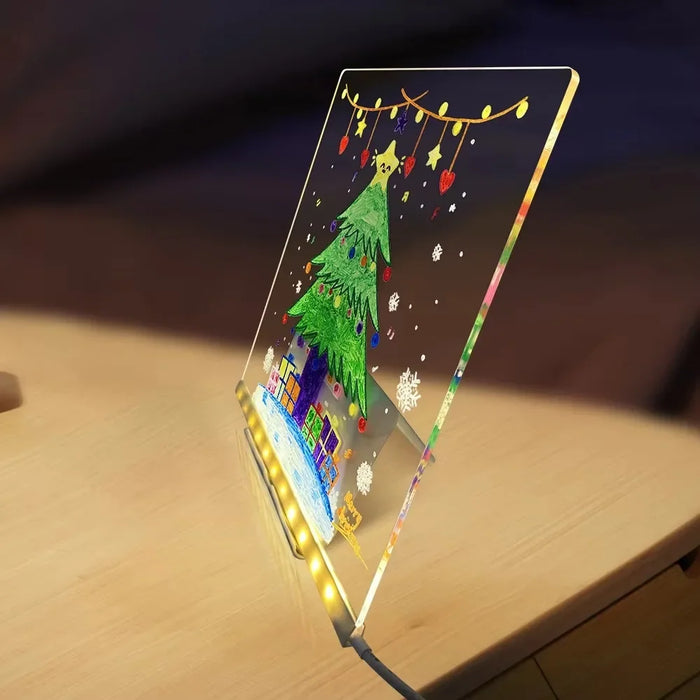 LED Acrylic Drawing Board DIY Erasable Luminous Writing Boards with Stand and 7Colors Pen USB Plug Message Board with NightLight