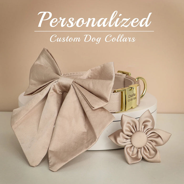 Personalized Silk Dog Collar Adjustable Durable Dog Collar with Bowtie Flower For Small Medium Large Dogs Wedding Bowtie Collars