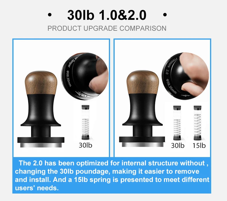 MHW-3BOMBER 30lb Calibrated Espresso Tamper (51/53/58mm) Spring-Loaded Leveler.