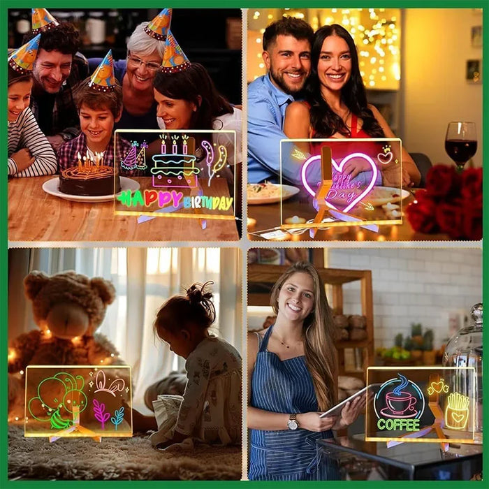 LED Acrylic Drawing Board DIY Erasable Luminous Writing Boards with Stand and 7Colors Pen USB Plug Message Board with NightLight