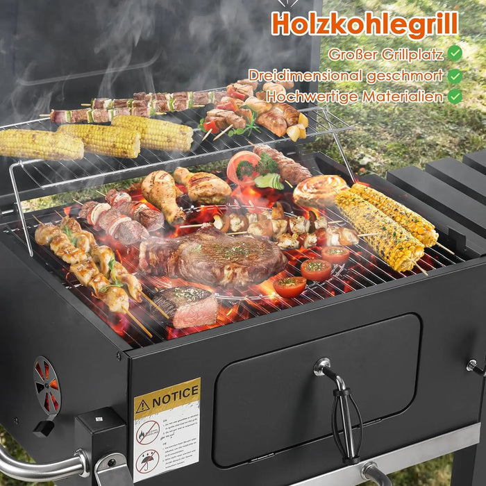5~10 People BBQ Camping Charcoal Barbecue Stove 2 Wheels Luxurious Configuration Family Garden Outdoor Home Barbecue Grill