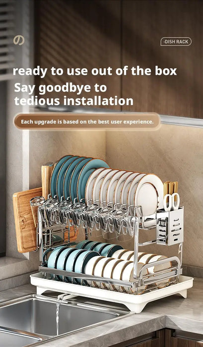 2 Tier Dish Drying Rack Bowl Drainer Holder Stand Shelf Kitchen Over Sink Drainer Utensil Holder Countertop Drain Rack Shelves