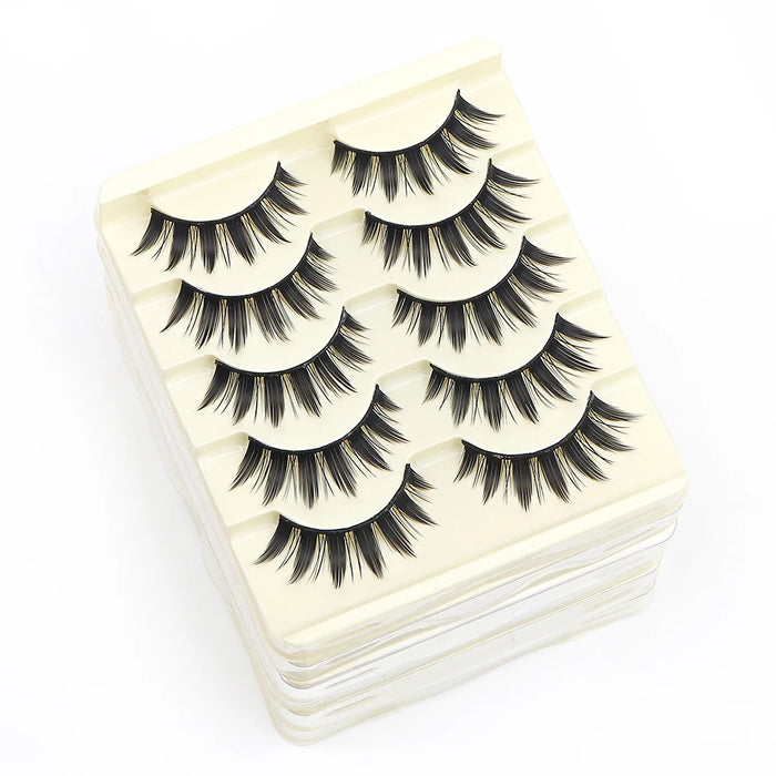 Black Eye Lashes Cat Eye Lashes Cross Strip False Eyelashes Natural Long Cosplay Makeup 5 pairs Mink Eyelash Extension Cilios