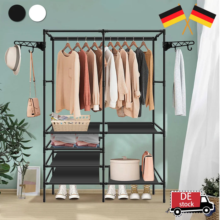 “Double-Rod Clothes Rack with Hooks”