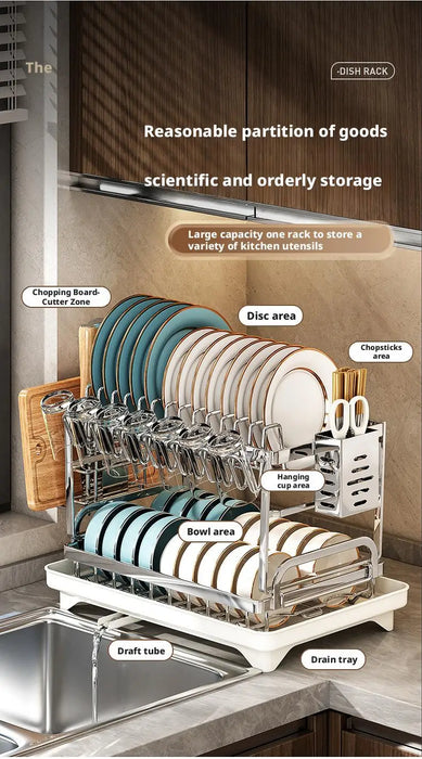 2 Tier Dish Drying Rack Bowl Drainer Holder Stand Shelf Kitchen Over Sink Drainer Utensil Holder Countertop Drain Rack Shelves
