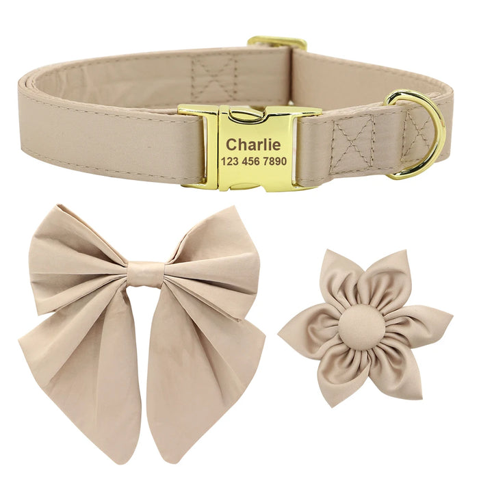 Personalized Silk Dog Collar Adjustable Durable Dog Collar with Bowtie Flower For Small Medium Large Dogs Wedding Bowtie Collars