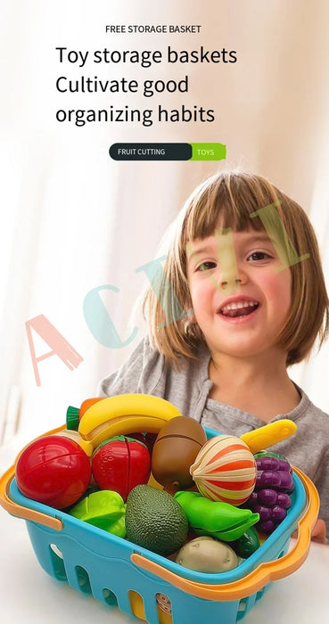Kid Pretend Play Kitchen Fun Cutting Fruits and Vegetables Food Play.