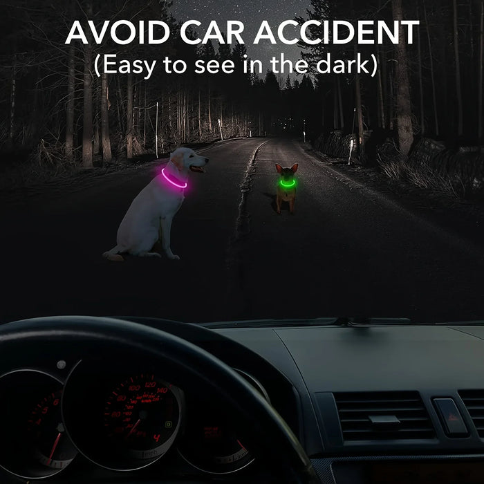 USB Rechargeable Fiber Optic Collar Pet Dog LED Light Collar Luminous Anti-Lost Dog Collar USB Rechargeable Dog Necklace Collar