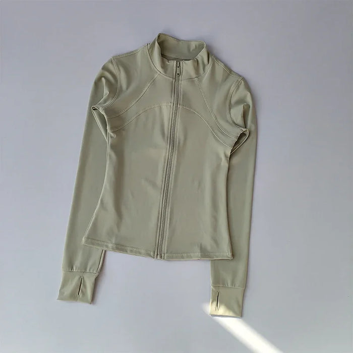 Outdoor Sports Long Sleeved Women Slim Yoga Clothes Quick Dry Zipper Cardigan Stand Up Collar Jacket Running Fitness Jacket Top